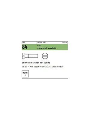 Zylinderschrauben DIN 84 - ISO 1207 - M2x4 - Zylinderkopf - Schlitz - verzinkt 4.8 - 200 Stück Mega-Angebot