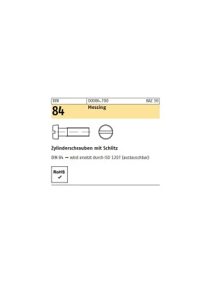 Zylinderschrauben DIN 84 - ISO 1207 - M2x16 - Zylinderkopf - Schlitz - Messing - 200 Stück Highlight
