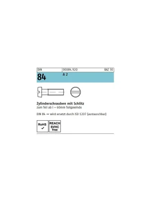 Zylinderschrauben DIN 84 - ISO 1207 - M2x12 - Zylinderkopf - Schlitz - A2 - 1000 Stück Neu