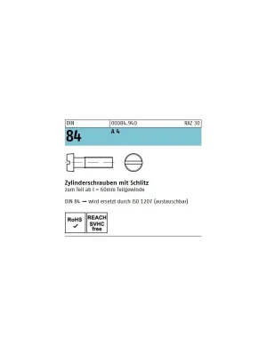 Zylinderschrauben DIN 84 - ISO 1207 - M2x8 - Zylinderkopf - Schlitz - A4 - 1000 Stück Neuheit