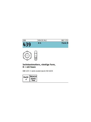 Abverkauf DIN 439 Sechskantmutter - A4 - Form B - M5 - 100 Stück