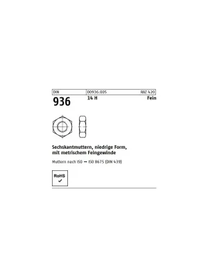 Abverkauf Sechskantmutter DIN 936 - M36x3 - niedrige Form - Feingewinde - Stahl blank 14H - 1 Stück
