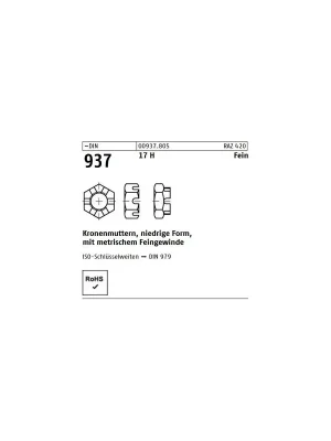 ~DIN 937 17 H Fein Kronenmuttern, niedrige Form mit metrischem Feingewinde - Abmessung M 14 x 1,5 (50 Stück) Schneller Versand