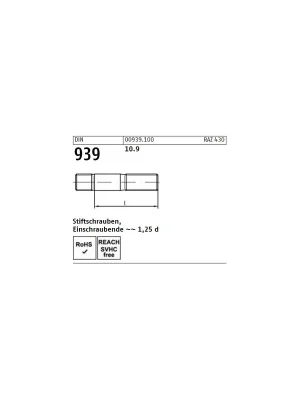 Abverkauf DIN 939 Stiftschrauben Stahl 10.9 M20x110 10St.