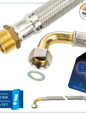 Super-Preis tecuro Flexschlauch Panzerschlauch IG mit Bogen 90° x AG - für Sanitär & Heizung - Made in Germany
