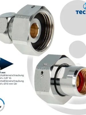 tecuro Waschtischzähler Verschraubung 3/4 Zoll ÜWM x 3/8 Zoll IG und 3/4 Zoll ÜWM x Ø 10 mm QV - 2-er Set Sofort Bestellen