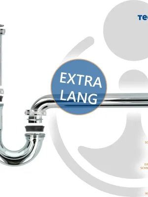 tecuro Röhrengeruchsverschluss Siphon 1 1/4 Zoll Ø 32 mm, extra lang - Edelstahl verchromt Markenprodukt