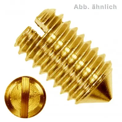 100 Gewindestifte mit Schlitz und Spitze M4x6 mm - DIN 553 - Messing Markenware