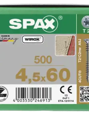 SPAX Verlegeschraube Senkkopf T-STAR plus Fixiergewinde WIROX A3J T20 - 4,5x60 - 500 Stk Direkt Vom Hersteller