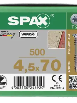 SPAX Verlegeschraube Senkkopf, T-STAR plus 4CUT, Fixiergewinde WIROX A3J T20 - 4,5x70 - 500 Stk Direktkauf