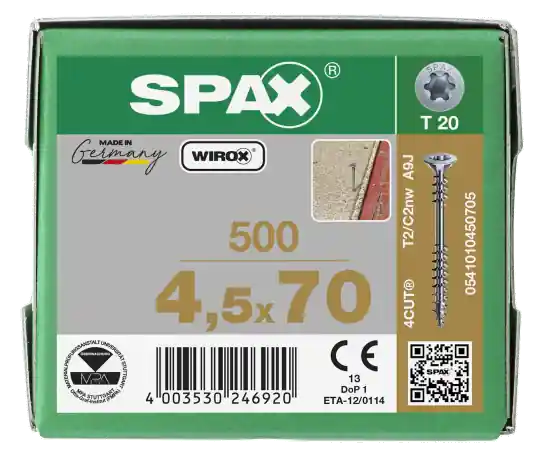 SPAX Verlegeschraube Senkkopf, T-STAR plus 4CUT, Fixiergewinde WIROX A3J T20 - 4,5x70 - 500 Stk Direktkauf
