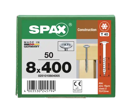 Super-Preis SPAX WIROX Tellerkopf T-STARplus TG TX40 8,0x400 50 Stk