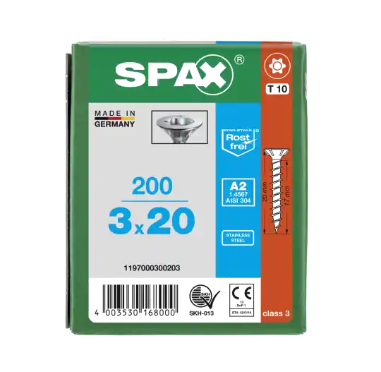 Günstig SPAX Senkkopf T-STAR plus - Vollgewinde Edelstahl rostfrei A2 1.4567 T10 - 3x20 - 200 Stk