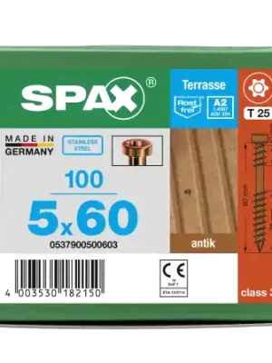 SPAX Terrassenschraube T-STAR plus CUT Fixiergewinde Edelstahl rostfrei A2 antik 1.4567 5x60 - 100 Stk Direkt Vom Hersteller