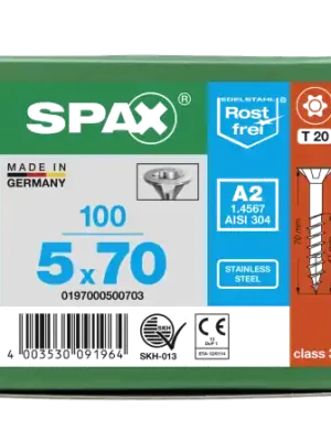 Bestpreis SPAX Senkkopf T-STAR plus - Teilgewinde Edelstahl rostfrei A2 1.4567 T20 - 5x70 - 100 Stk