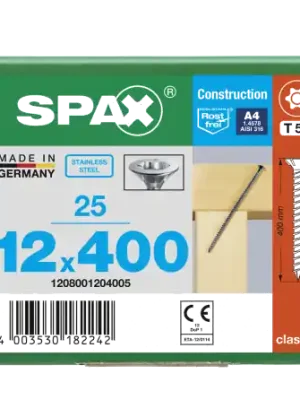 Jetzt Bestellen SPAX Senkkopf 12 mm T-STAR plus - Vollgewinde Edelstahl rostfrei A4 1.4578 T50 - 12x400 - 25 Stk