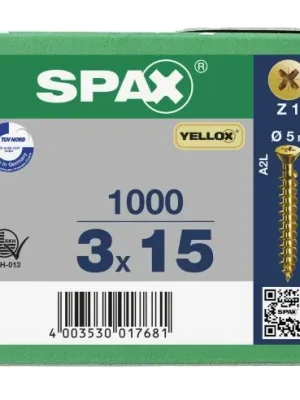 Abverkauf SPAX Senkkopf Kreuzschlitz Z kleiner Kopf Vollgewinde YELLOX A2L PZ1 - 3x15 - 1000 Stk