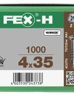 FEX-H Senkkopf Kreuzschlitz Z, 4CUT, Bremsrippen, gehärtet, gleitbeschichtet, Teilgewinde, WIROX A3J PZ2 - 4x35 - 1000 Stk Nur Für Kurze Zeit