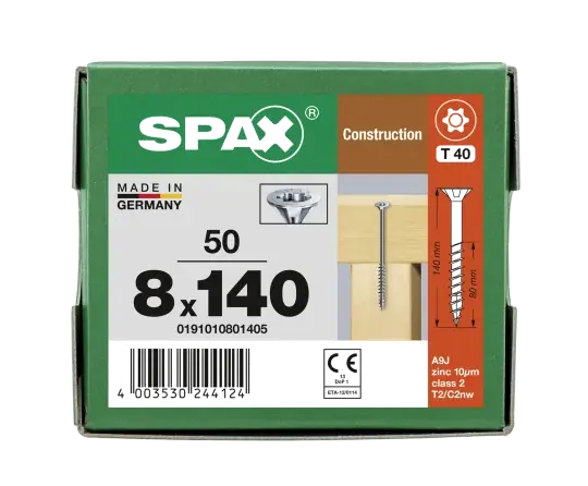 SPAX Senkkopf 8 mm T-STAR plus - Teilgewinde WIROX A3J T40 - 8x140 - 50 Stk Rabatt