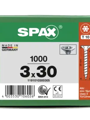 Echt SPAX Senkkopf T-STAR plus - Vollgewinde WIROX A3J T10 - 3x30 - 1000 Stk