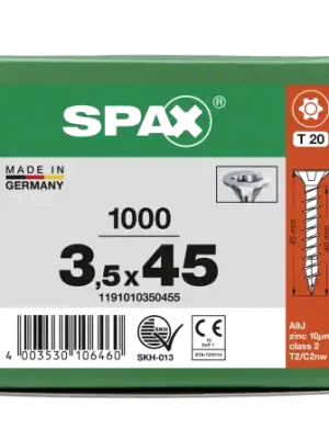 Bestseller SPAX Senkkopf T-STAR plus - Vollgewinde WIROX A3J T20 - 3,5x45 - 1000 Stk