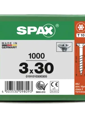 Versand Am Gleichen Tag SPAX Senkkopf T-STAR plus - Teilgewinde WIROX A3J T10 - 3x30 - 1000 Stk