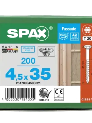 Echt SPAX Linsensenkkopf T-STAR plus CUT Teilgewinde Edelstahl rostfrei A2 1.4567 4,5x35 - 200 Stk