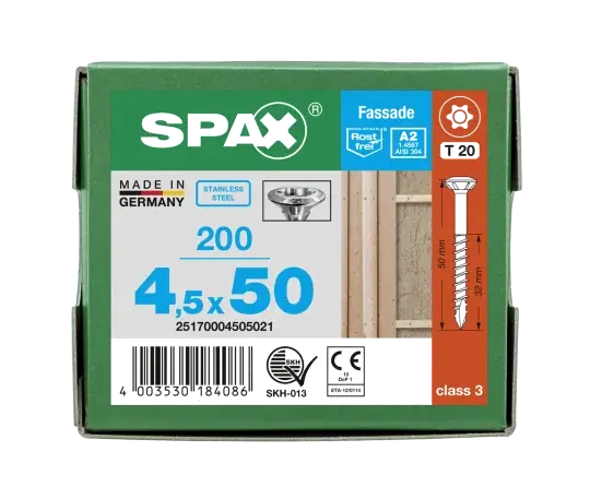 Bestpreis SPAX Linsensenkkopf T-STAR plus CUT Teilgewinde Edelstahl rostfrei A2 1.4567 4,5x50 - 200 Stk