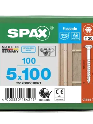 Echt SPAX Linsensenkkopf T-STAR plus CUT Teilgewinde Edelstahl rostfrei A2 1.4567 5x100 - 100 Stk