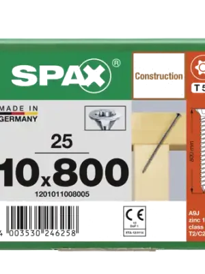 Super-Preis SPAX Senkkopf 10 mm T-STAR plus - Vollgewinde WIROX A3J T50 - 10x800 - 25 Stk