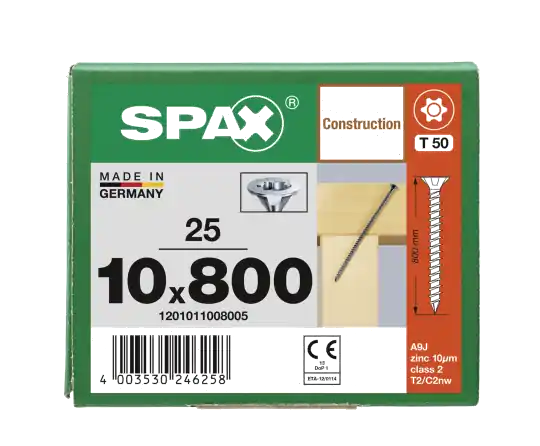 Super-Preis SPAX Senkkopf 10 mm T-STAR plus - Vollgewinde WIROX A3J T50 - 10x800 - 25 Stk