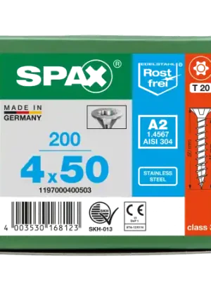 Günstig SPAX Senkkopf T-STAR plus - Vollgewinde Edelstahl rostfrei A2 1.4567 T20 - 4x50 - 200 Stk