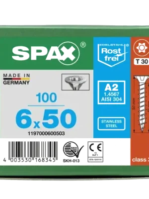 Expressversand SPAX Senkkopf T-STAR plus - Vollgewinde Edelstahl rostfrei A2 1.4567 T30 - 6x50 - 100 Stk