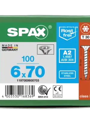 Günstig SPAX Senkkopf T-STAR plus - Vollgewinde Edelstahl rostfrei A2 1.4567 T30 - 6x70 - 100 Stk