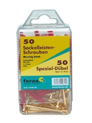 Knallerangebot ferax Sockelleisten-Schrauben-Set 50 Schrauben + 50 Dübel - Messing blank