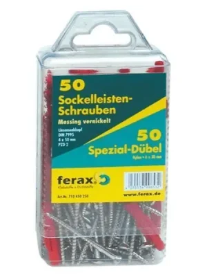 Ausverkauf ferax Sockelleisten-Schrauben-Set 50 Schrauben + 50 Dübel - Messing vernickelt