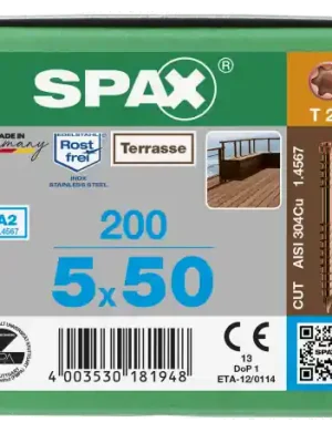 SPAX Terrassenschraube T-STAR plus CUT Fixiergewinde Edelstahl rostfrei A2 antik 1.4567 5x50 - 200 Stk Super-Preis