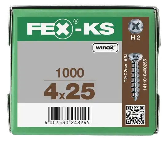 Billig FEX-KS Senkkopf Kreuzschlitz PH2 Bremsrippen Vollgewinde Sonderoberfläche Silber A3J 4,2x25 - 1000 Stk