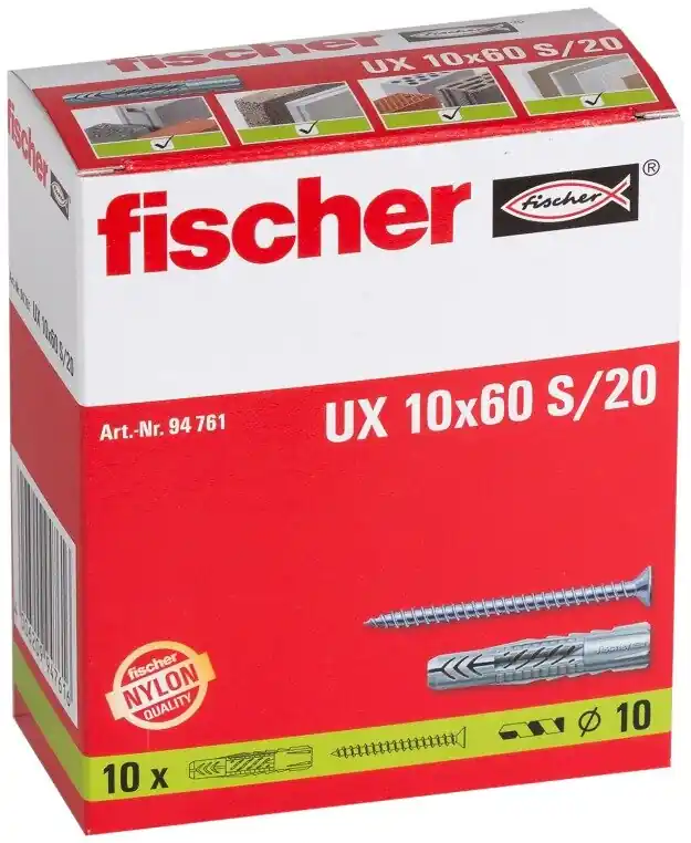 Highlight fischer Universaldübel UX 10 x 60 S/20 mit Schraube