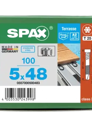 SPAX Terrassenschraube für Aluminium Profile Edelstahl rostfrei A2 1.4567 5x48 - 100 Stk Solange Der Vorrat Reicht