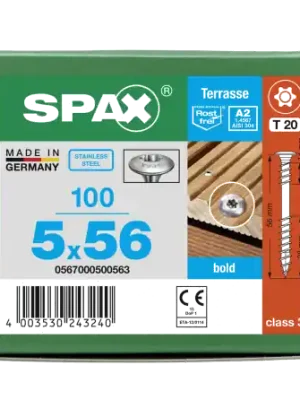 Jetzt Kaufen SPAX Terrassenschraube Zierkopf Bold, T-STAR plus, mit 4CUT, Fixiergewinde, Edelstahl rostfrei A2 1.4567 5x56 - 100 Stk